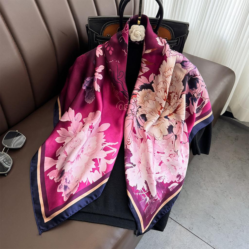 Квадратный платок 90 см Ретро цветочный принт Шелковые платки Шейные платки Головной платок Парео Шали Хиджабы для женщины Сатиновая бандана Головной платок