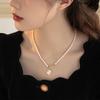 Starry Sky Freshwater Pearl Choker: Women's Copper Clavicle Chain with OT Clasp and Shell Pendant.