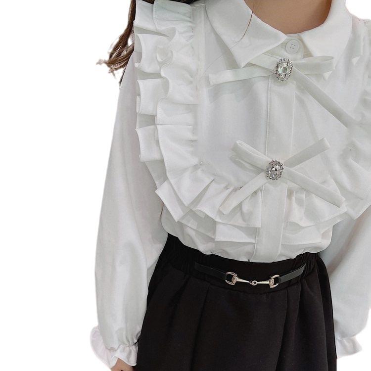 Белая кружевная блузка с длинными рукавами и бантом в стиле Лолита для девочек: Корейский стиль, Универсальный, Милый для весны и осени