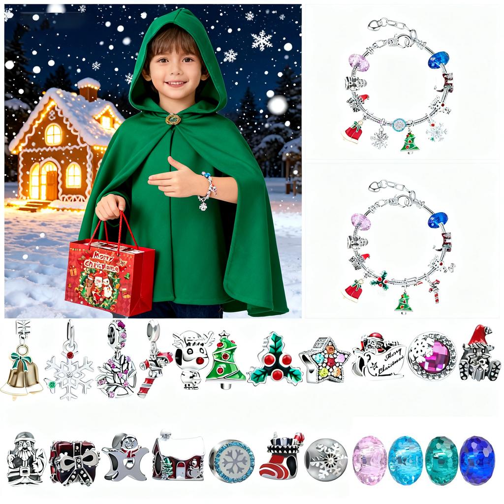 Christmas Advent Calendar Gifts, DIY Bracelet Making Kit For For Child Adult, 24Days Christmas Countdown Calendar Jewelry Gifts