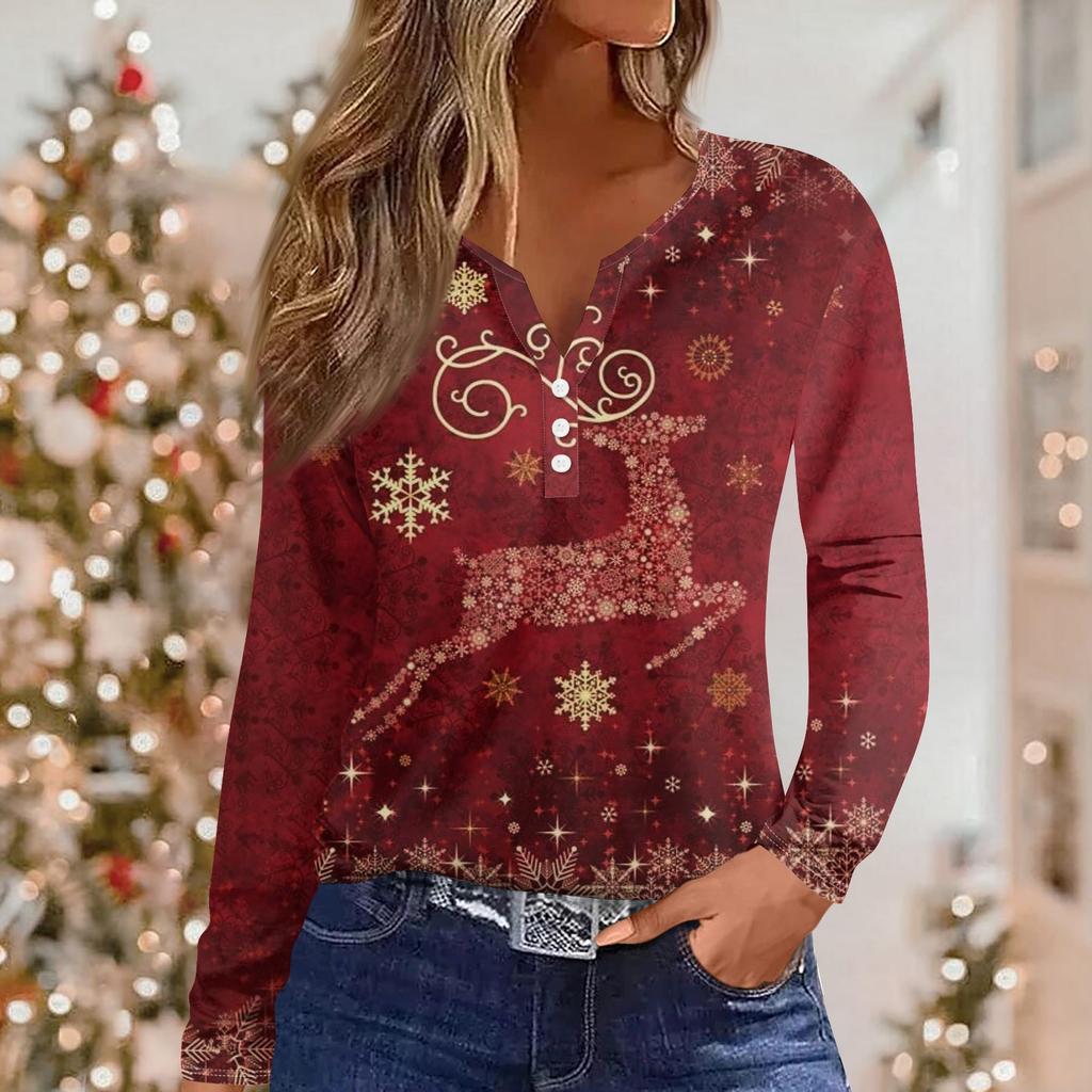 Жен. Футболка Футболка Пуговицы Цветочный принт Длинный рукав Повседневные Выходные Мода Классический Классический V-образный вырез Обычный Топ