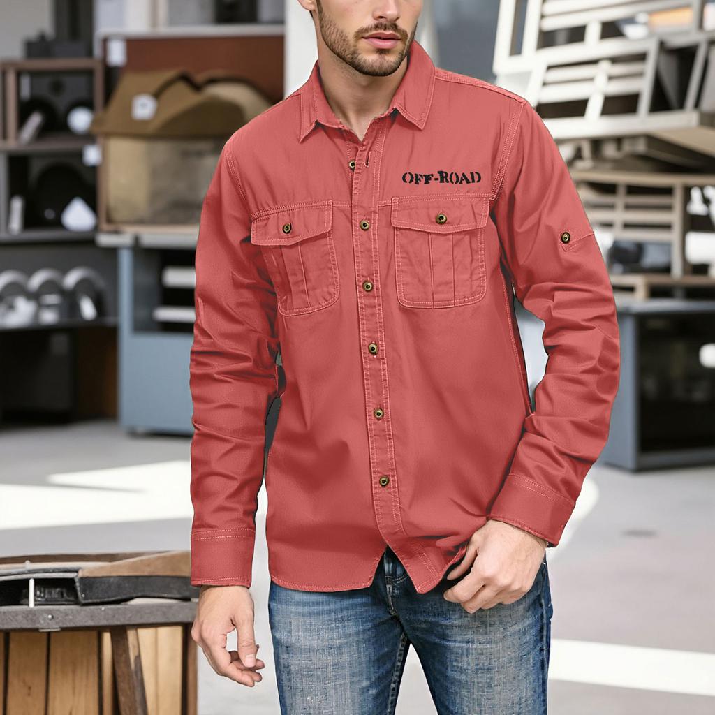 Мужская рубашка с двойными карманами, повседневный топ с длинным рукавом, модный кардиган