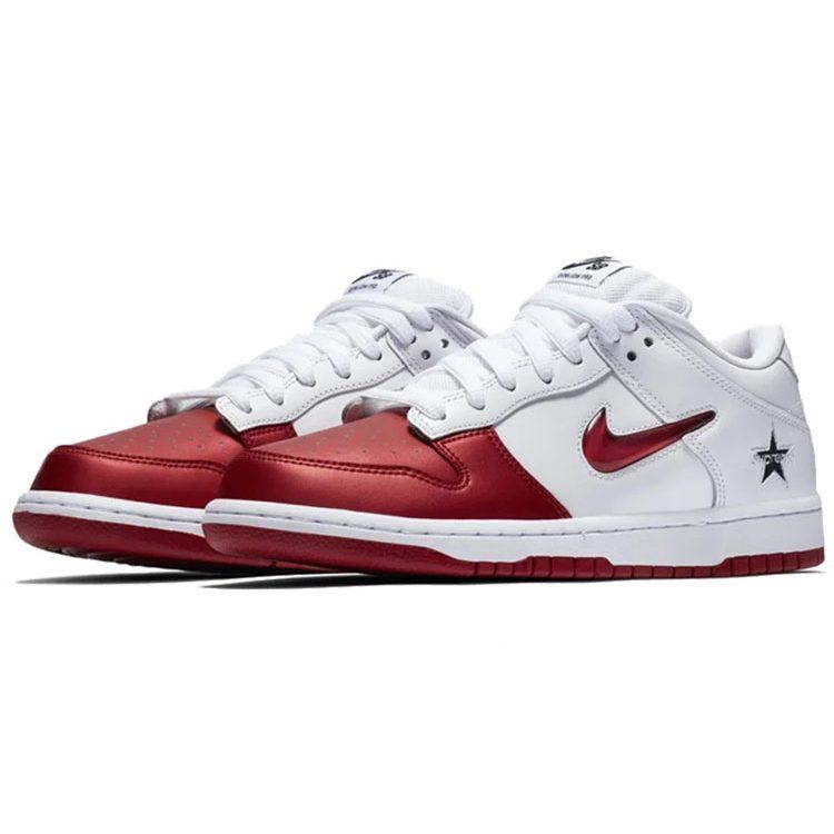 Nike X Supreme Dunk SB Коровья кожа Удобные Низкие Скейтбордические Кроссовки Унисекс Белый Красный CK3480-600