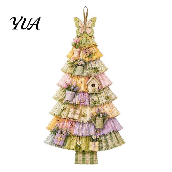 Year Round Garden And Seaside Decor Christmas Handmade Door Hanging Kit, Patchwork Tree Decoration DIY Sewing Oversized Silhouette Ornament