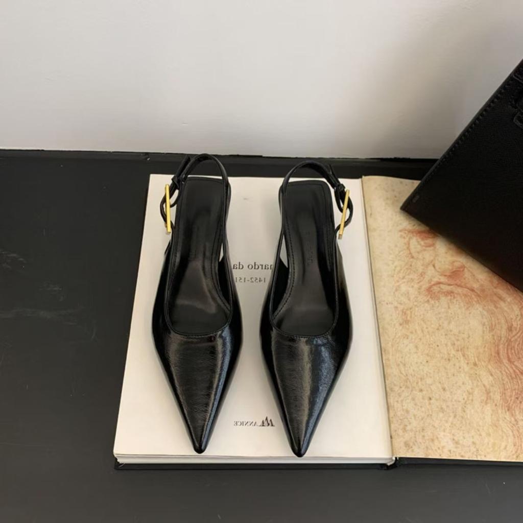 Простые туфли из мягкой кожи, очень тонкие, на низком каблуке, темпераментные, с сумкой на носке, 2025, повседневные, с тройным ремешком сзади, одинарные туфли, остроносые, маленькие кожаные туфли