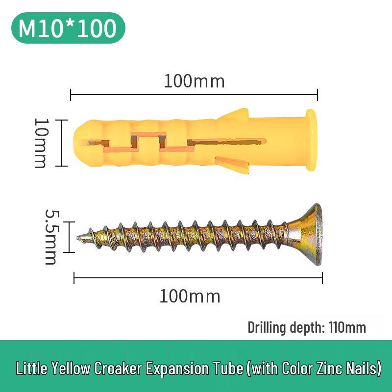 Little Yellow Croaker M6 Expansion Screw & Tube Set with Self-Tapping Screws, Wall Nails, Rubber Plugs, and Clips (6, 8, 10mm)