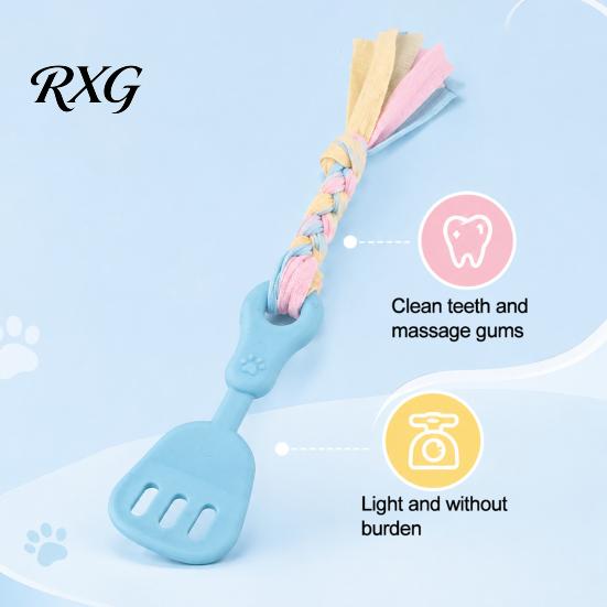 Pet Molar Bite Toys Spatula Shaped Dog Chew Toy with Braided Fabric Rope, Interactive Puppy Teething Oral Cavity Protection Toy, for Small Medium Dogs