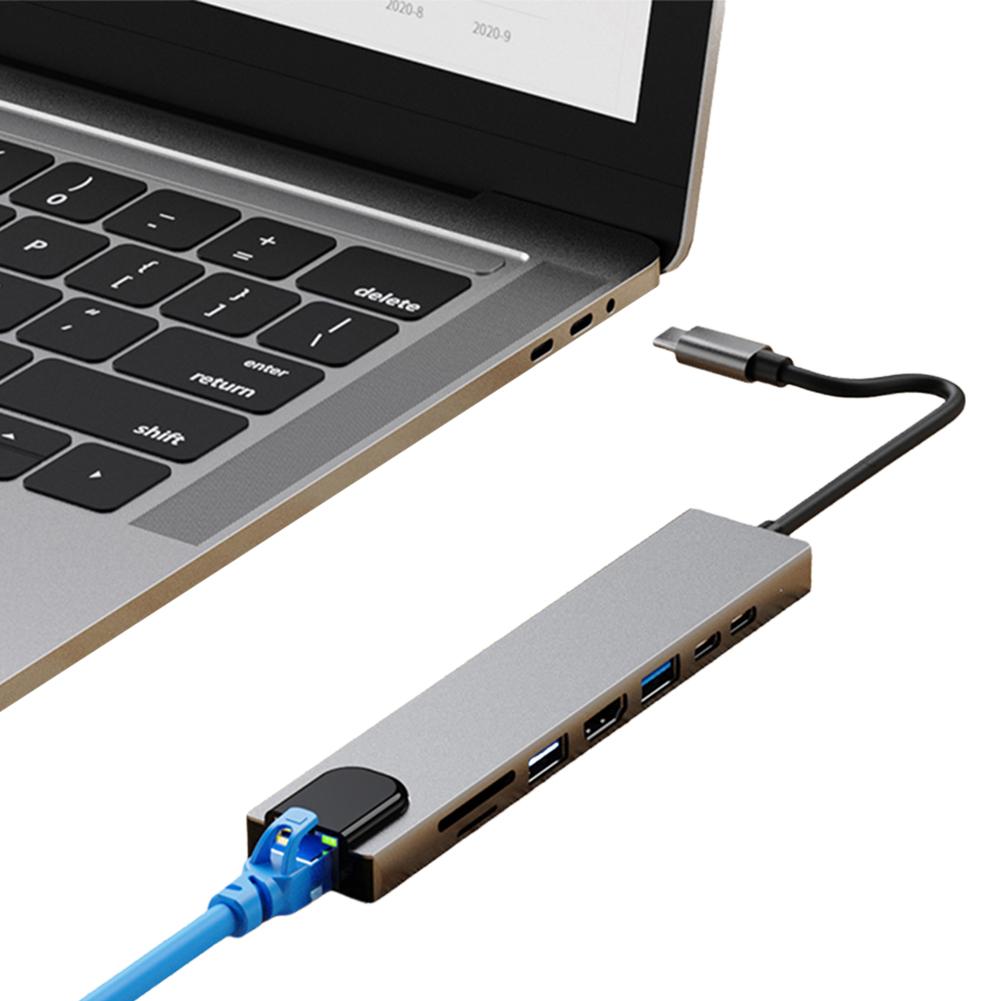 8-in-1 USB C Hub 5Gbps USB 3.0 2.0 Data Port USB-C Dongle SD TF Card Reader RJ45 Ethernet Port for Macbook Laptop PC Accessories