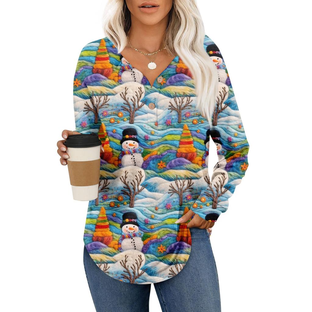 Women's Retro Printed Fashionable Long-sleeved Top