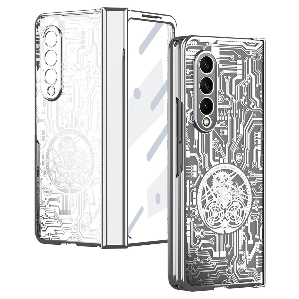 Для Samsung Galaxy Z Fold4 5G Серия Mechanical Legend Гальванизированный чехол для телефона Жесткий ПК Ударопрочная крышка с пленкой из закаленного стекла