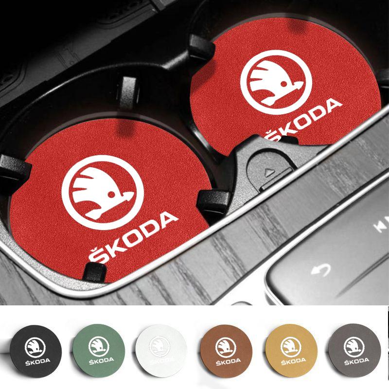 JKFB8 2Pcs Car Auto Cup Holder Anti Slip Coasters Pad Interior Accessories For Skoda Octavia Fabia Superb Yeti Enyaq Rapid Kamiq Karoq