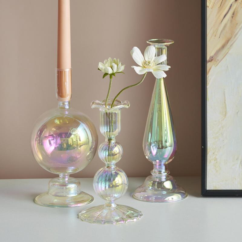 Glass Candle Holder Home Decor Nordic Rainbow Vase Flower Table Living Room Decoration Candlestick Holder for Wedding