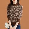 Жаккардовый короткий свитер, женский свободный вязаный свитер, осенне-зимний стильный трикотажный базовый свитер с полувысоким воротом