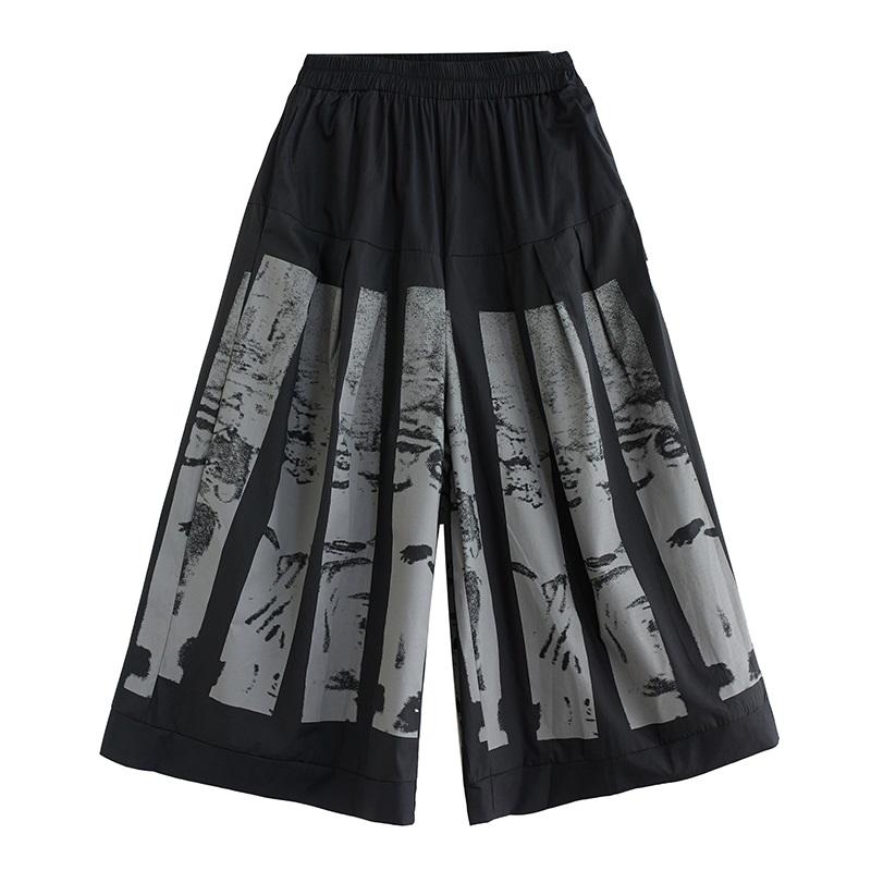 Черные винтажные повседневные свободные летние широкие брюки с высокой талией для женщин.