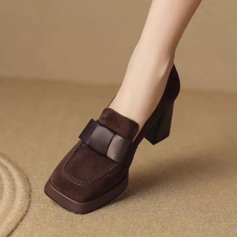 Женские туфли с бантом и квадратным носком на высоком каблуке, элегантные замшевые туфли на платформе, женский бренд 2025 года, модные туфли для офиса и вечеринки, Zapatos Mujer