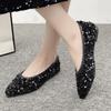 Туфли женские на плоской подошве, удобные, мягкие, без застежек, повседневные туфли, модные, с блестками, с острым носком, блестящие туфли для вечеринок
