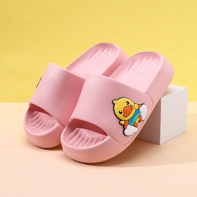 Очаровательные желтые тапочки-шлепанцы из ЭВА с уточкой для детей, удобная и нескользящая домашняя обувь для ванной