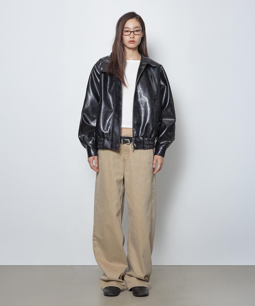 FRANTICSERVICE High-Neck Leather Blouson - Black