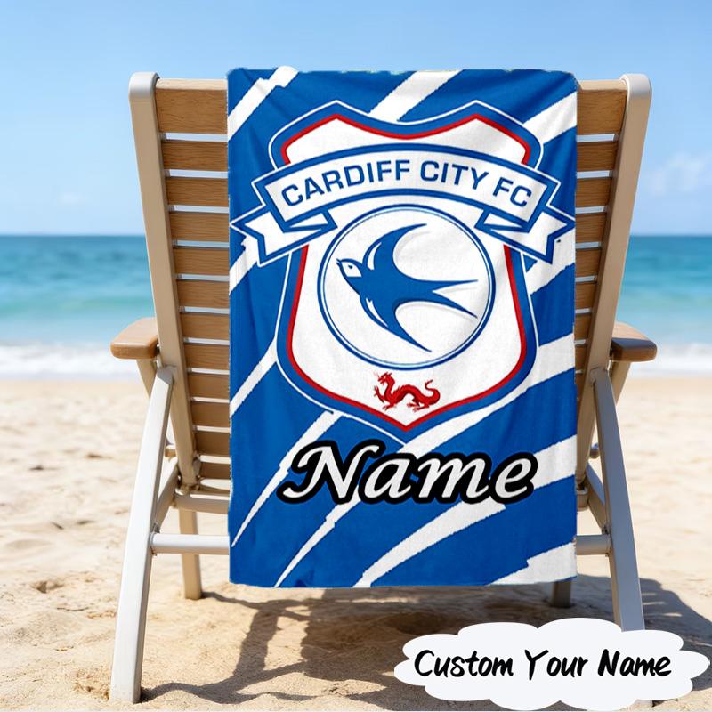 1PC Custom Name Beach Towel Cardiff FC Crest Beach Towel, Suitable for Camping, Travel, Beach Accessories, Super Absorbent, Family Gift