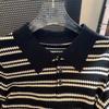 Women Summer Striped Casual Shirts Short Sleeve Knitted Slim Top