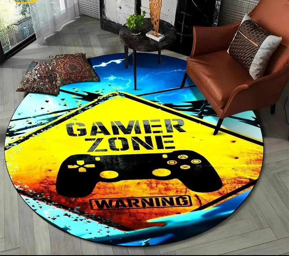 Cartoon Game Controller Round Carpet Non Slip Circle Child Play Mat Washable Rugs for Gamer Bedroom Decor Entrance Doormats