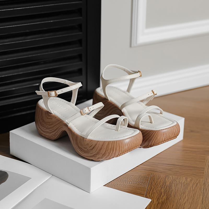 Тонкий ремешок толстая подошва закрытый носок сандалии женские летние новые ремешок на одно слово римские туфли небольшая платформа обувь маффин водонепроницаемый стол