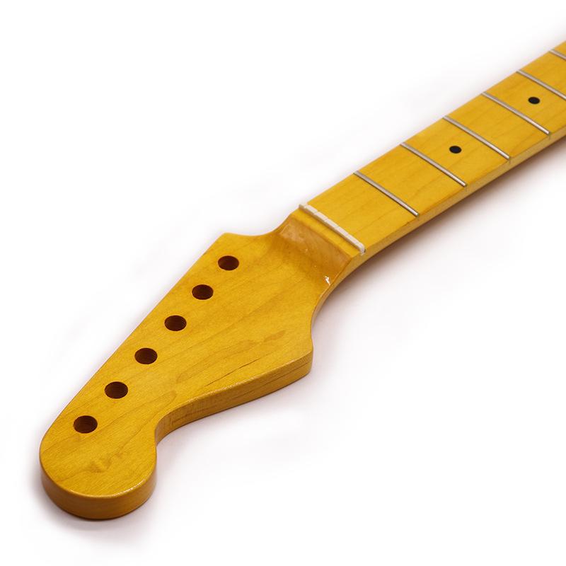 Left-Handed Electric Guitar Neck: 21 Frets, 6 Strings, Maple Wood, Bright Yellow Finish, DIY Modified Replacement.