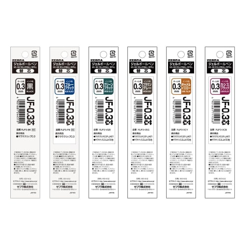 Zebra Ballpoint Pen Refill JF-0.3 Core Compatible with Sarasa Grand 6 Color Set P-RJF3-6C-AZ