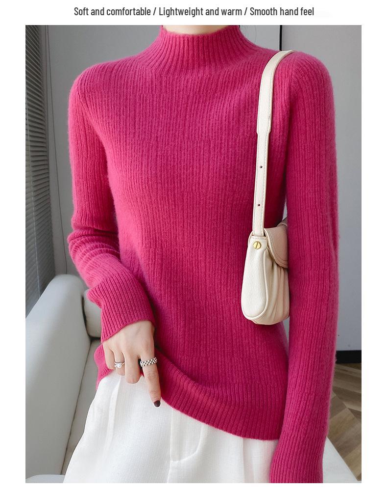 Versatile Pure Wool High Neck Solid Color Women's Slim Top for Spring & Autumn 2023
