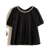 Top Goods In the Top Goods! Handmade Rhinestone Round Neck Short Sleeve Sanzhai Pressed Small A Word T-shirt Women Summer Big Inclusive Top