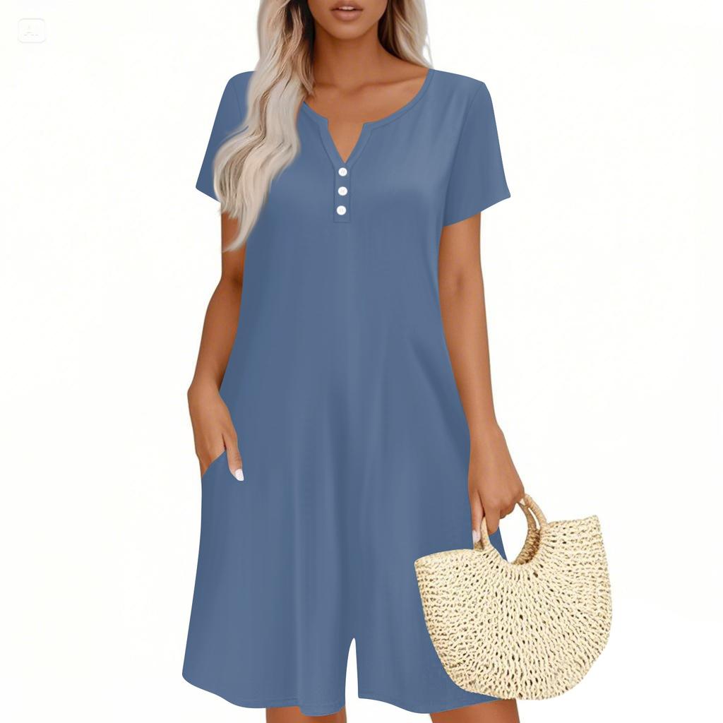 Womens Casual Short Sleeve Jumpsuit Fashion Top Jumpsuit Shorts Rompers With Pockets