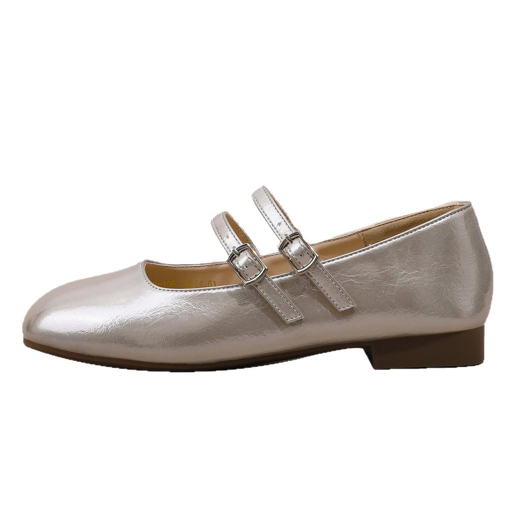 Gentle shallow mouth single shoes women's 2025 summer new models with skirts soft-soled beanie shoes French Mary Jane silver small leather shoes