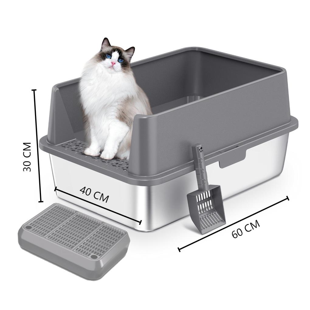 Stainless Steel Cat Litter Box with Anti-Splash Top-Entry Lid, Sizes S-XXXL.