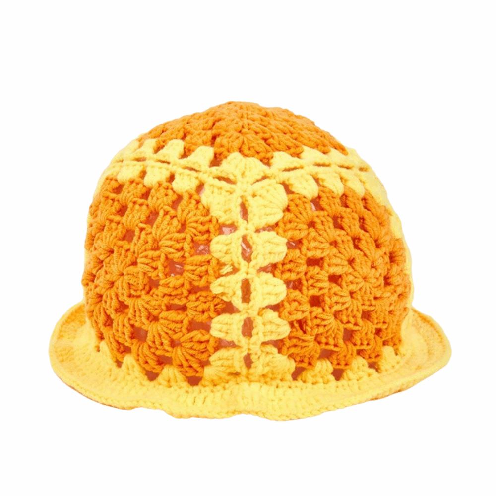 Sunflower Patterned Fisherman Hat Lotus Leaf Edge Handmade Knit Hat  Autumn Winter Outings