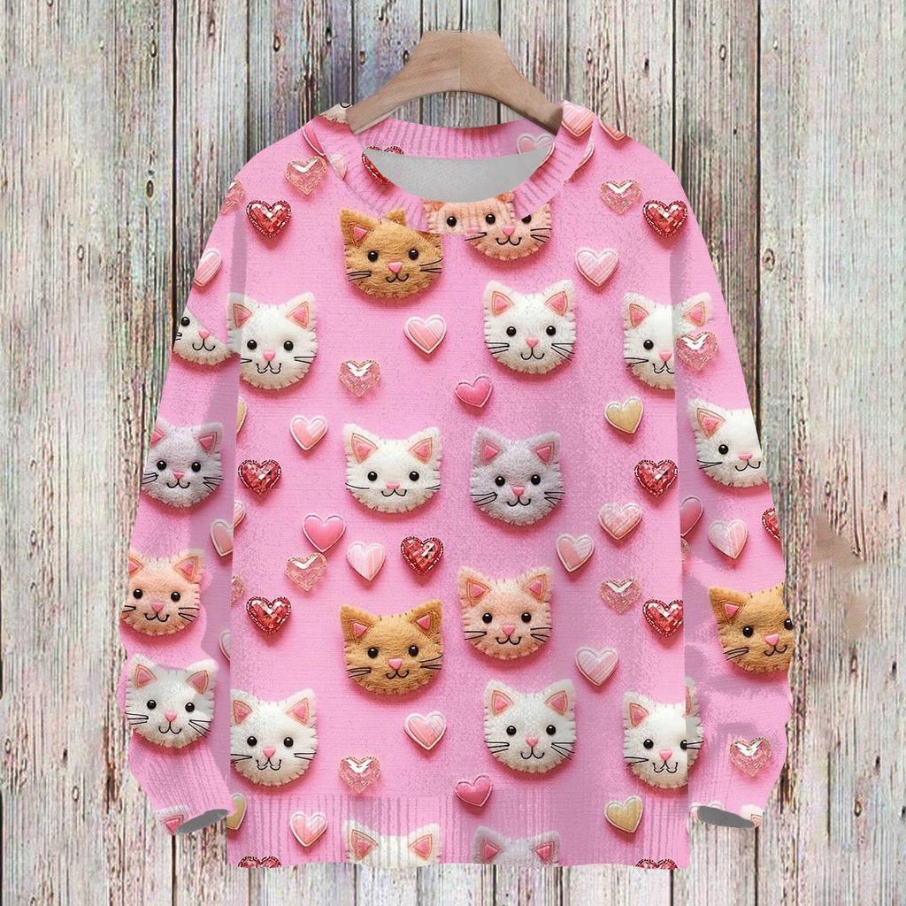 Свитшоты ко Дню святого Валентина для детей, вязаные свитера для мальчиков и девочек, симпатичные рубашки, осенние свитера с круглым вырезом, топы