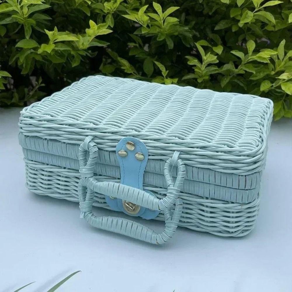 Straw Woven Rattan Basket Retro Cosmetic Storage Box New Rattan-like Finishing Box