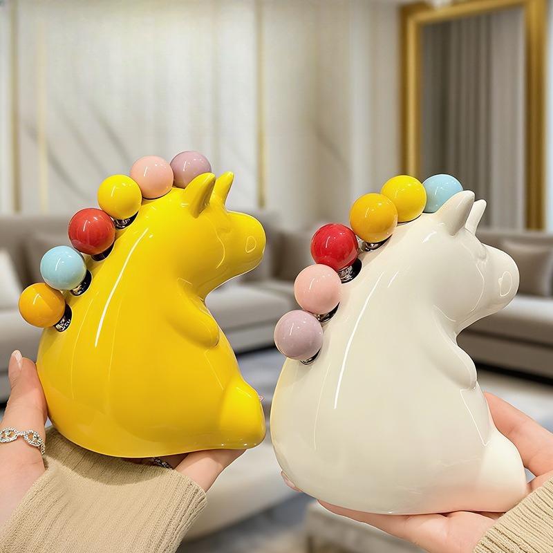 Dinosaur Unicorn Stainless Steel Fruit Fork for Home, Lightweight Luxury, High-end Feel, Child-Safe Ceramic Fork Storage Jar