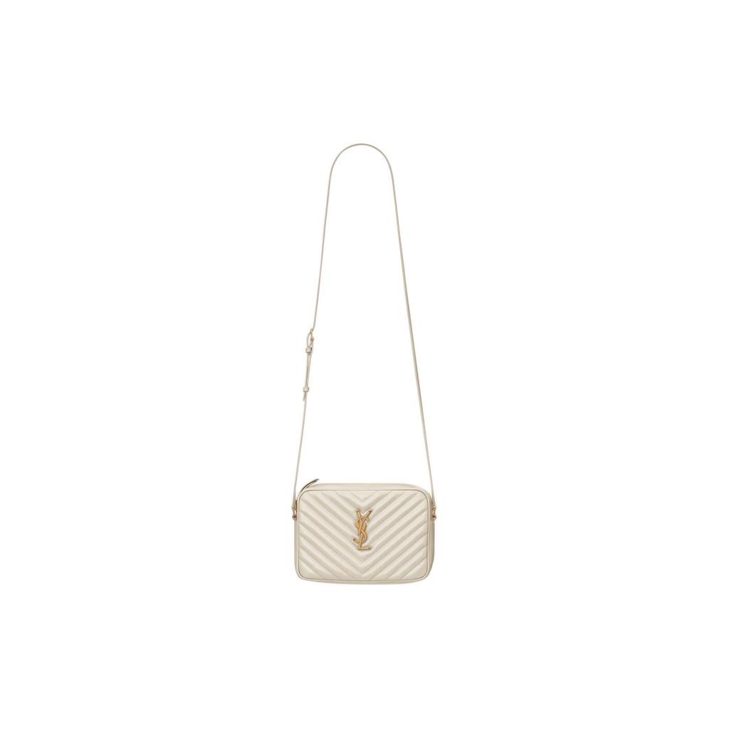 Saint Laurent Ysl Lou Iconic Металлический Логотип Стеганая Кожаная Сумка-Камера Женская Сумка на Плечо Мягкий Кремовый 761554-DV707-9207