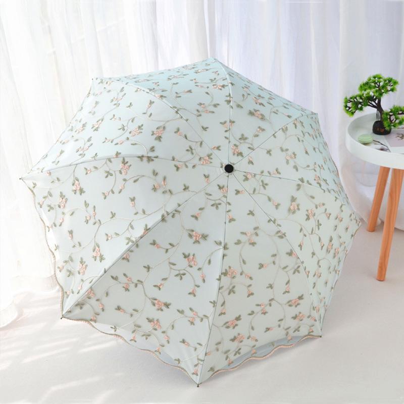 New Fashion Floral Embroidery Lace Folding Princess Umbrella Summer Outdoor Portable UV Protection Sun Umbrella Sunny Umbrella