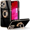 Protective Case for iPhone 15 Pro - BOOLING - Soft Silicone - Rotating Ring Stand - Black