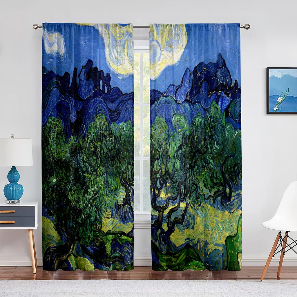 Вуаль «Звездная ночь», занавеска с принтом звезд Ван Гога, художественные декоративные шифоновые тюлевые шторы для гостиной, спальни, кухни, декор