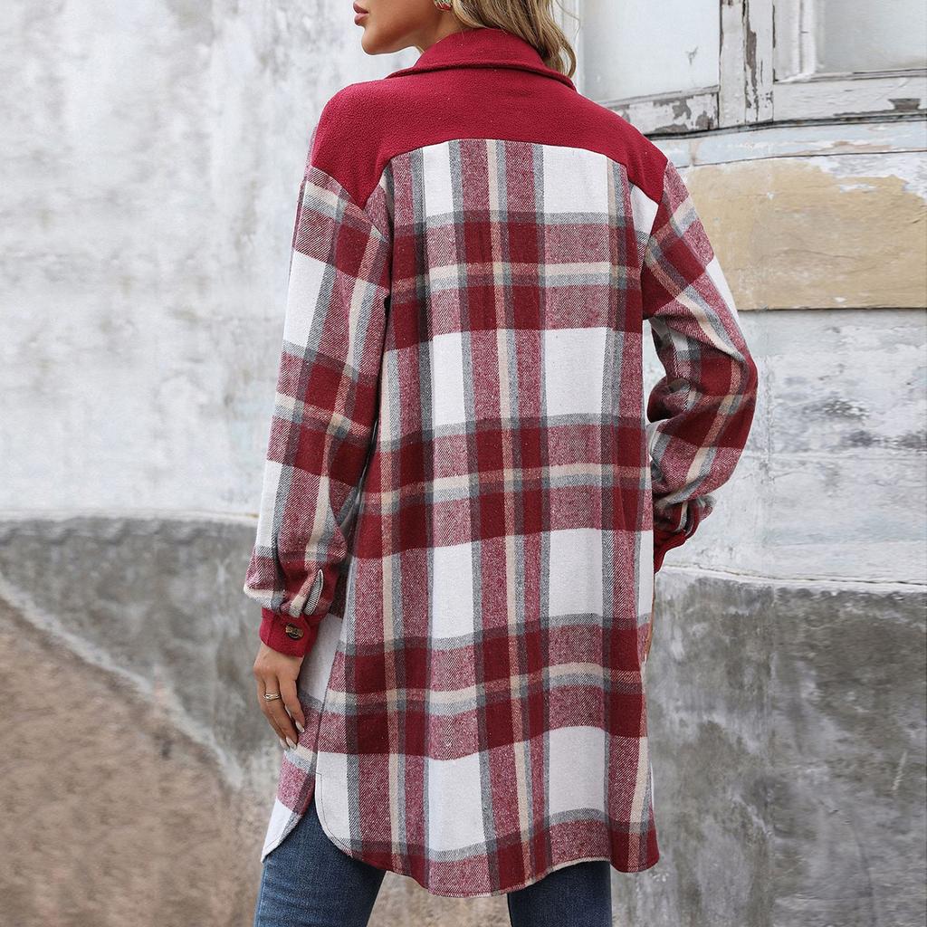 Women's Fashion Casual Long Sleeve Plaid Button With Pocket Jacket