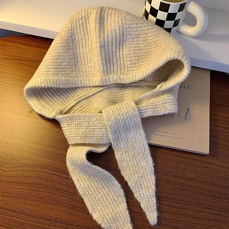 Однотонная женская вязаная теплая шапка-бини с капюшоном, цельный шарф, шапка-ушанка, осенне-зимняя балаклава