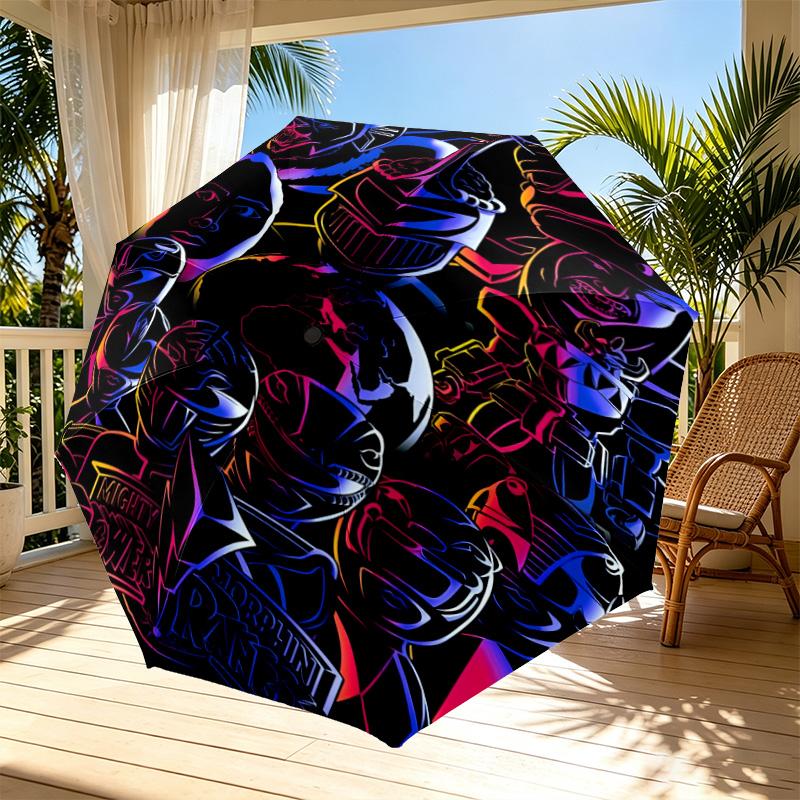 Mighty Morphin Power Rangers Print Automatic Open Close Umbrella, Portable Foldable Umbrella, for Outdoor Commute Camping Trip, Ideal Birthday Gift