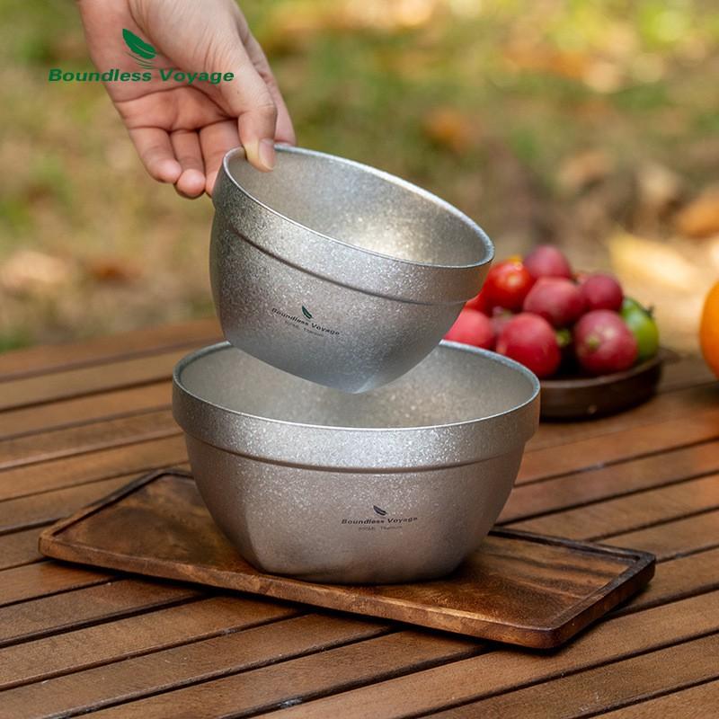 Ultra-Light Titanium Double-Wall Bowl Camping Hiking Outdoor Dining Soup Salad Rice Food Use