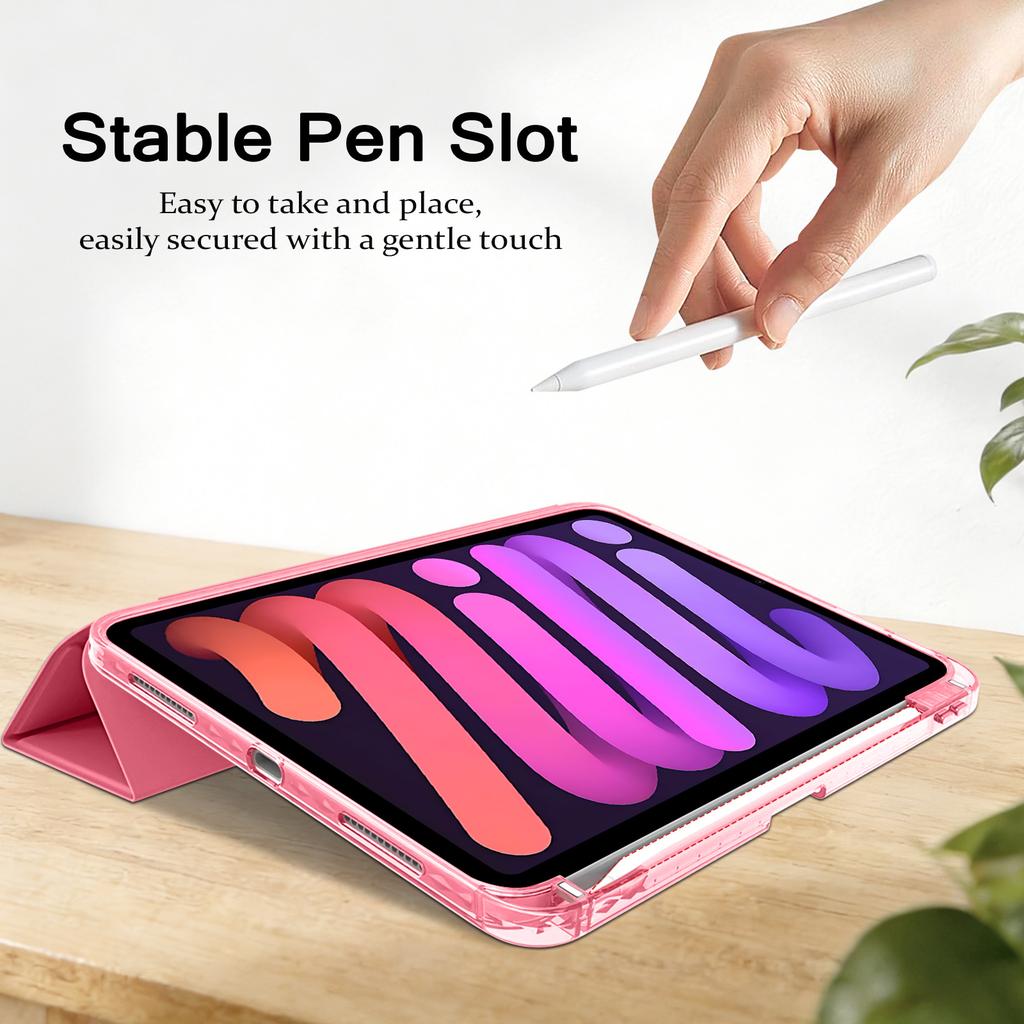 For iPad (2025)/iPad 10.9 (2022) Case Magnetic Closure Origami Stand Transparent Leather + TPU + Clear Acrylic Back Cover