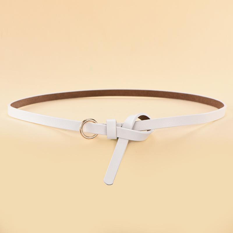 Simple Ring Knotted Thin Belt Women'S Leather Decorative Skirt Fashionable Cowhide Small Belt Red