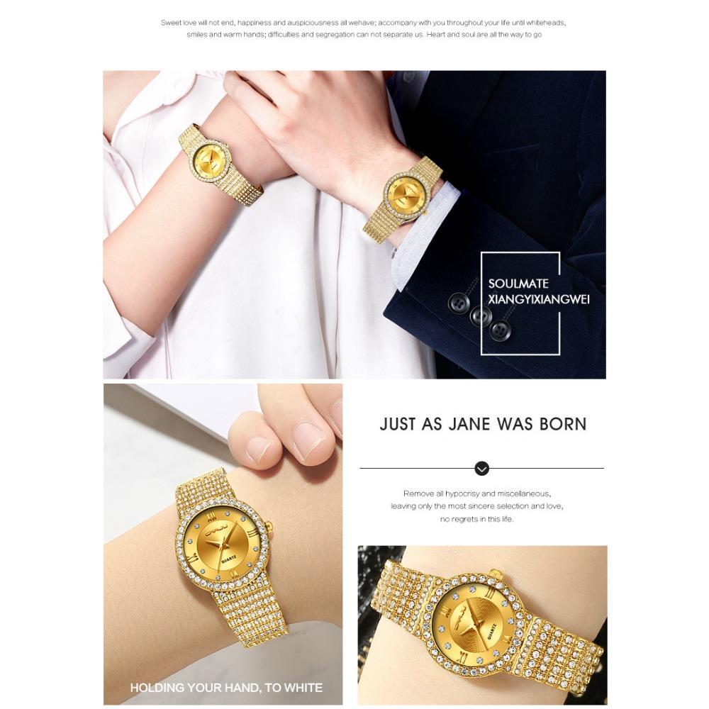 CRRJU New Men's and Women's Couple Watches Women's Watches Women's Gold Diamond-studded Watches Full of Stars and Diamonds