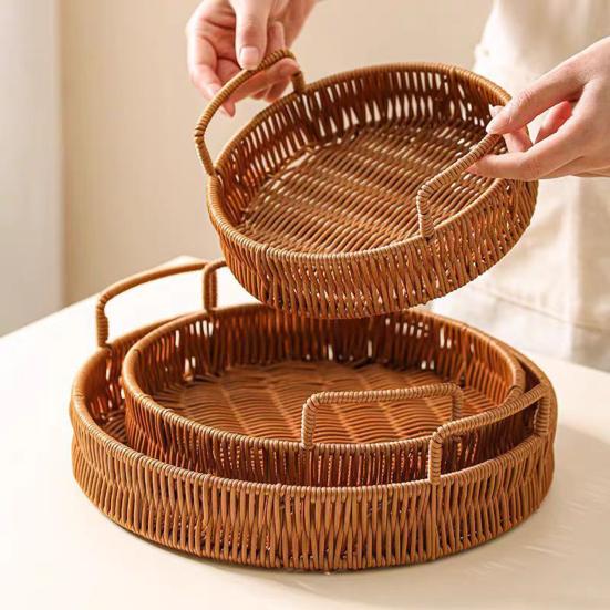 Imitation Rattan Fruit Basket, Round Rattan Tray, Steamed Bread Basket, Food Storage Basket, Eco-Friendly Kitchen Organizer, Farmhouse Home Decor