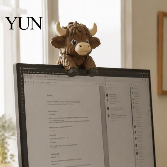 Unique Office Workspace Gadget Cute Highland Cow Monitor Sitter Decor, 3D Printed Figurine, Fun Gifts for Friends Desktop Ornament Computer Edge, Home